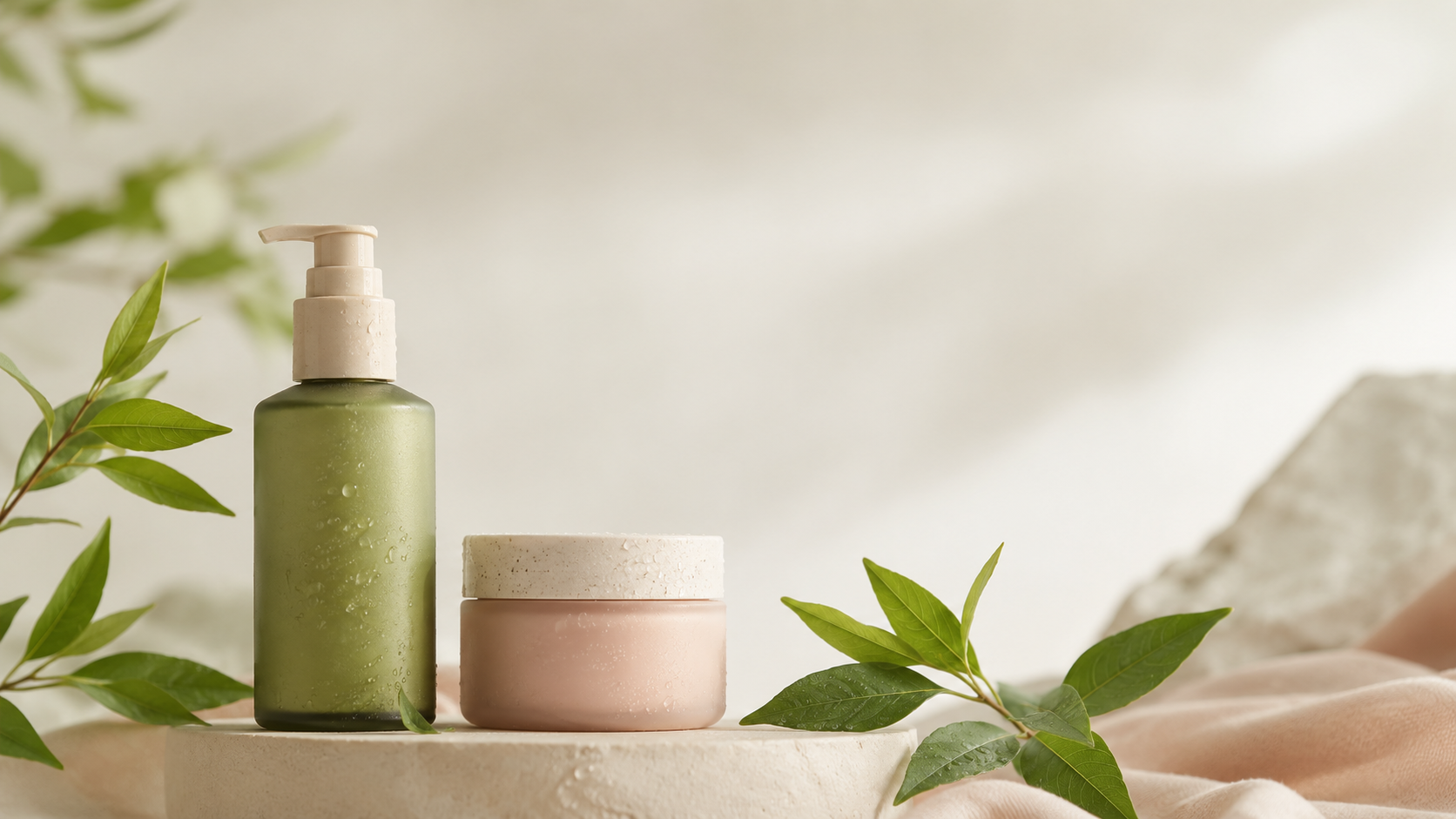 A softly lit garden of botanical skincare ingredients